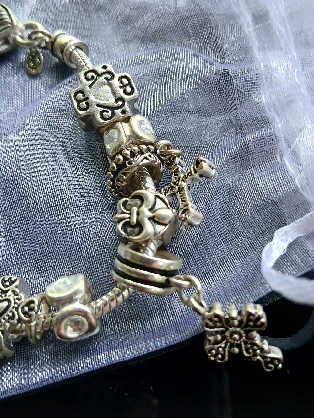 Premier Designs Charm Bracelet Silvertone Religious Cross Christian Jewelry - Picture 10 of 10